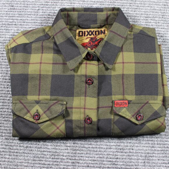 Dixxon Flannel 12 Gauge Womens Medium Green Black Plaid Button Up D Tech - Picture 7 of 7
